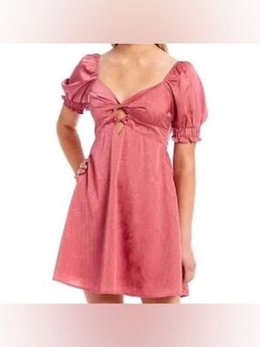 Gianni Bini Rose Pink Puff Sleeve Floral Mini Dress Size Large
